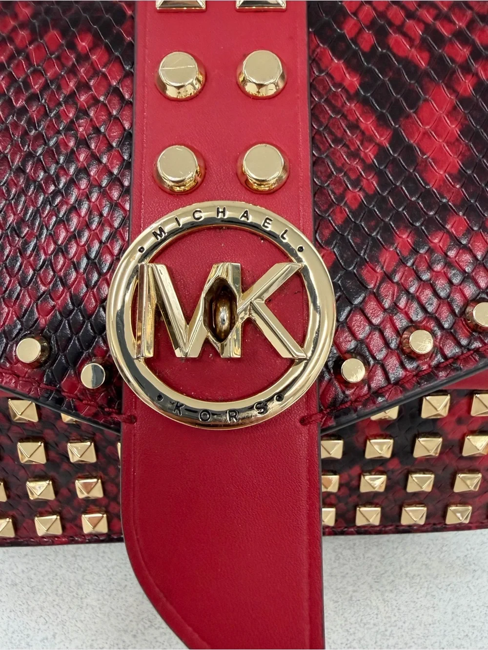Michael Kors Greenwich Small Studded Snake-Embossed Leather Crossbody